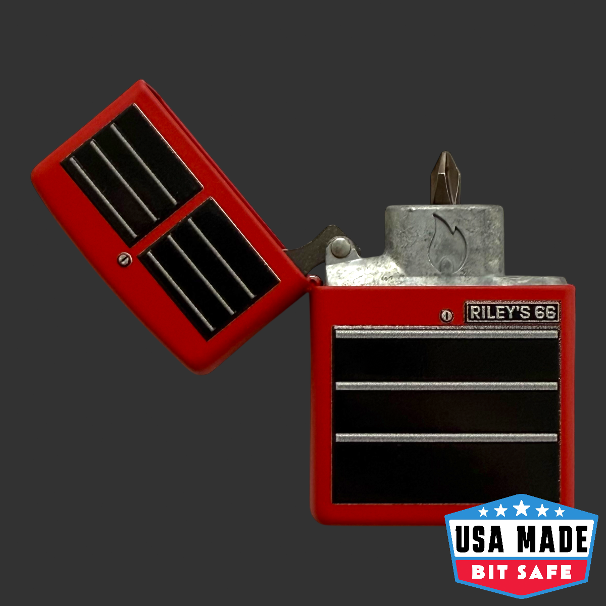 Original Riley's 66 Red Toolbox Zippo Bit Safe Screwdriver