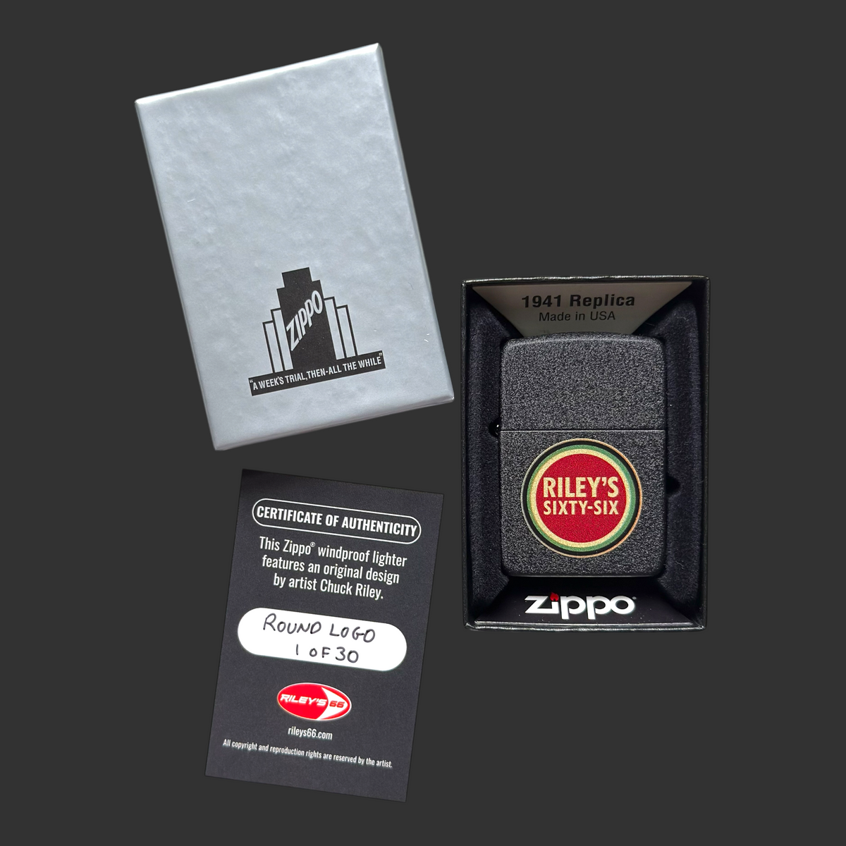 Round Logo Zippo Lighter - 1 of 30 - Riley's 66 Original Artwork