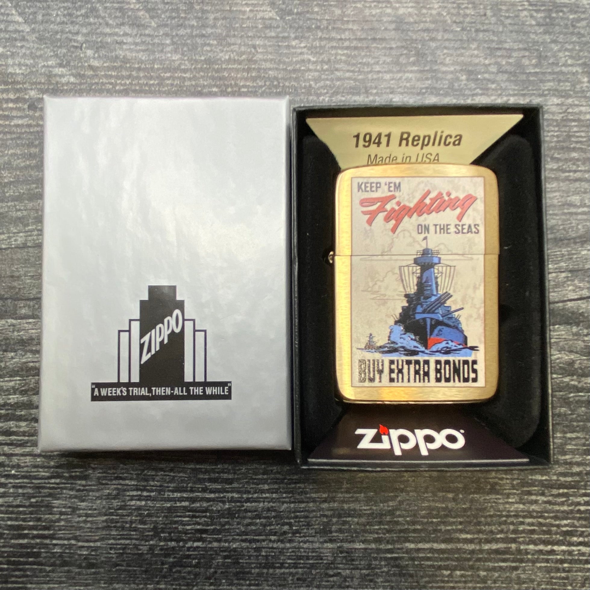 EXCLUSIVE - RILEY'S 66 ZIPPO LIGHTER - Keep 'Em Fighting - Brushed Brass - Riley's 66 LLC