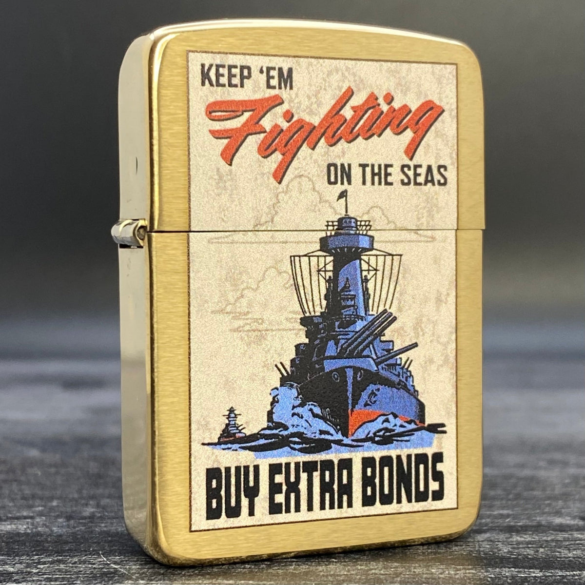 EXCLUSIVE - RILEY&#39;S 66 ZIPPO LIGHTER - Keep &#39;Em Fighting - Brushed Brass - Riley&#39;s 66 LLC