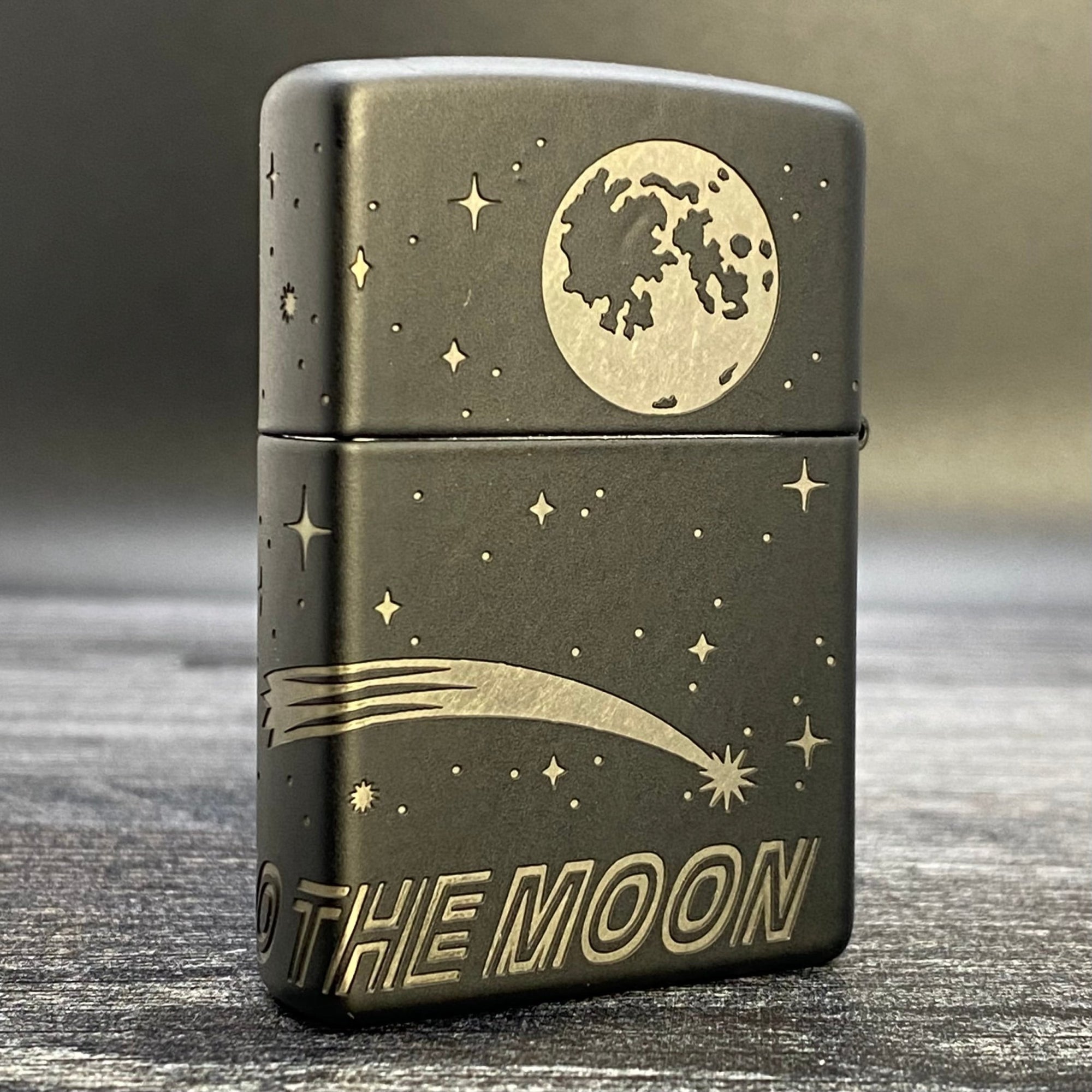 Exclusive - Riley's 66 Zippo Lighter - Rocket to the Moon - Black Matte - Riley's 66 LLC