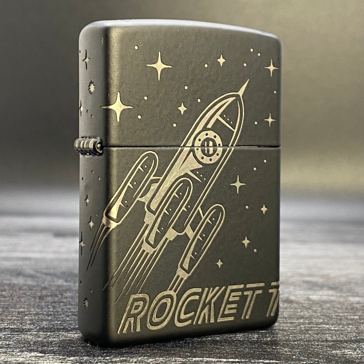 Exclusive - Riley&#39;s 66 Zippo Lighter - Rocket to the Moon - Black Matte - Riley&#39;s 66 LLC