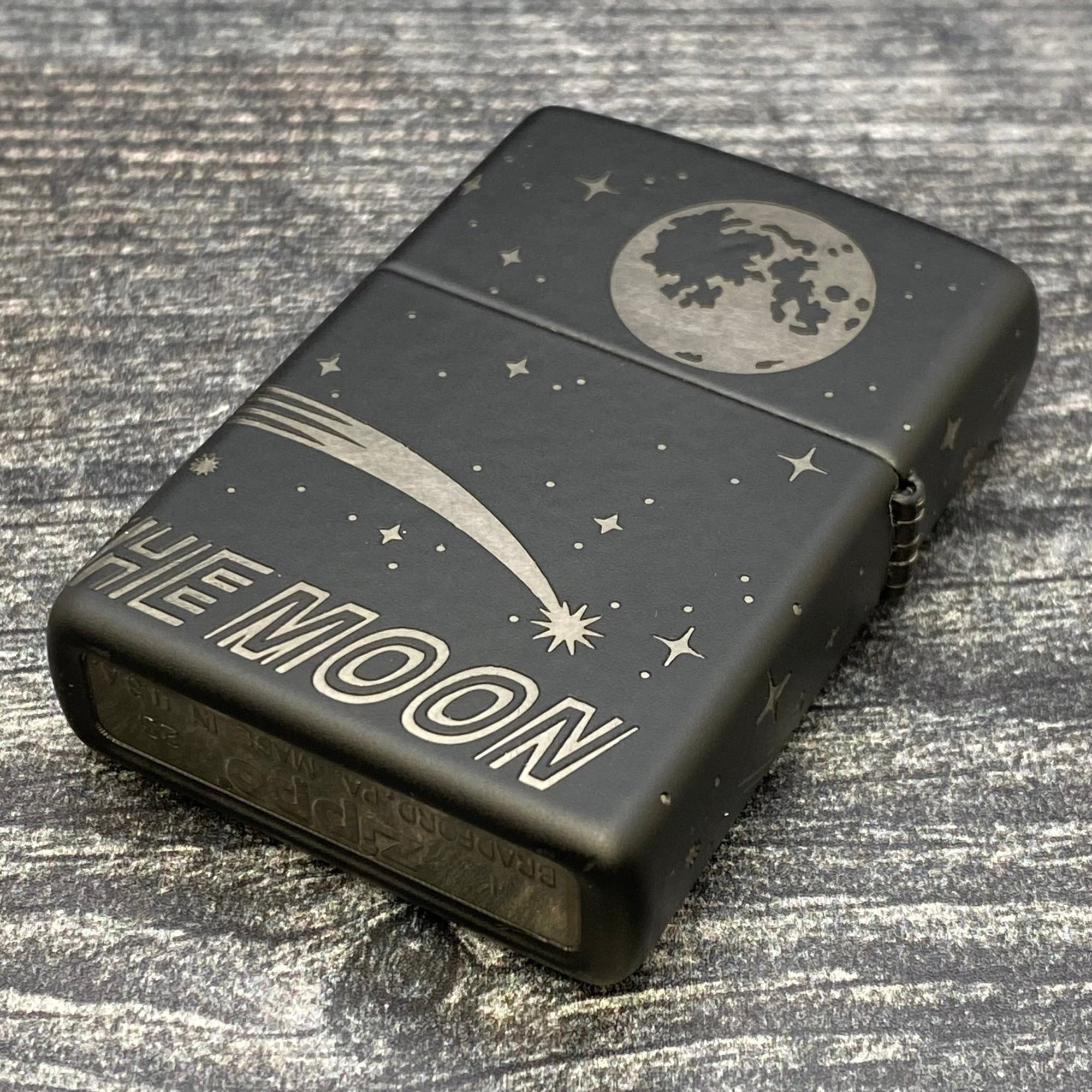 Exclusive - Riley's 66 Zippo Lighter - Rocket to the Moon - Black Matte - Riley's 66 LLC