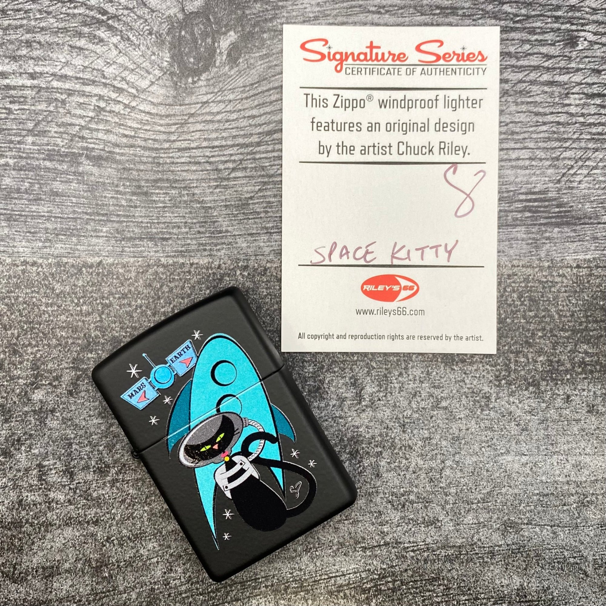 EXCLUSIVE - RILEY'S 66 ZIPPO LIGHTER - Space Kitty - Black Matte - Riley's 66 LLC