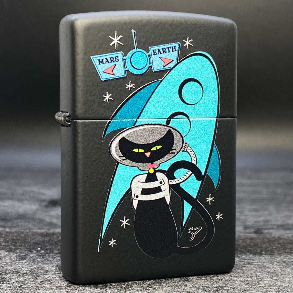 EXCLUSIVE - RILEY&#39;S 66 ZIPPO LIGHTER - Space Kitty - Black Matte - Riley&#39;s 66 LLC