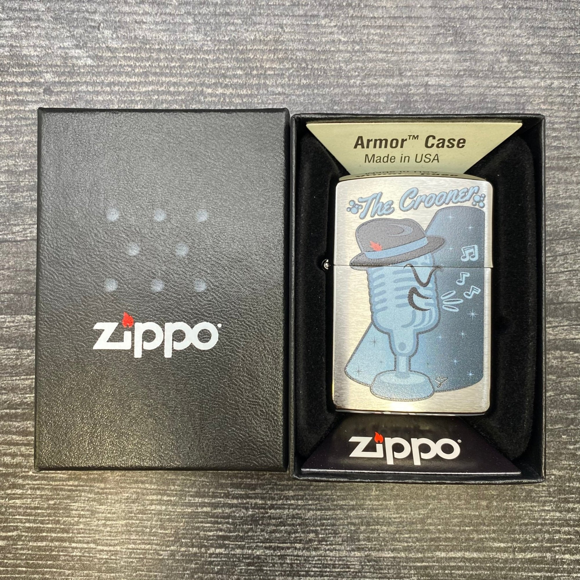 EXCLUSIVE - Riley's 66 ZIPPO LIGHTER - The Crooner - Armor® - Brushed Chrome - Riley's 66 LLC