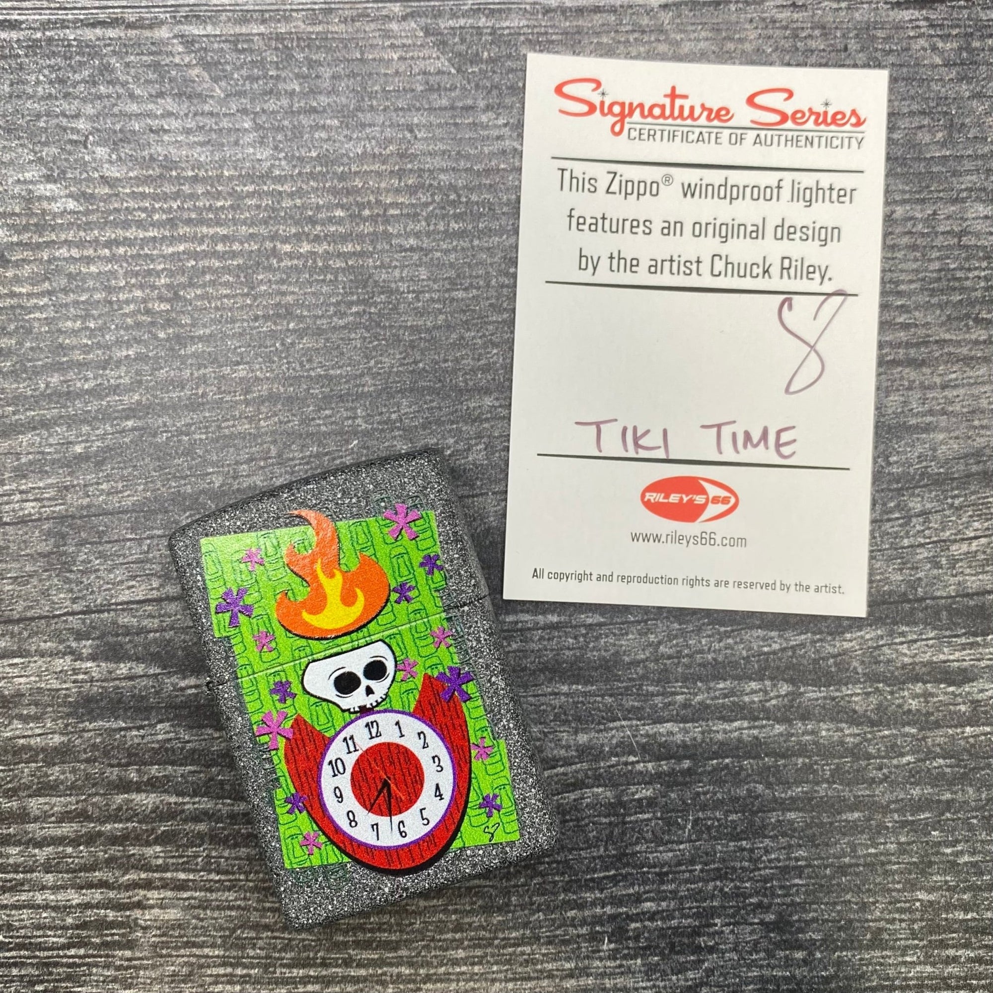 Exclusive - Riley's 66 Zippo Lighter - Tiki Time - Iron Stone - Riley's 66 LLC