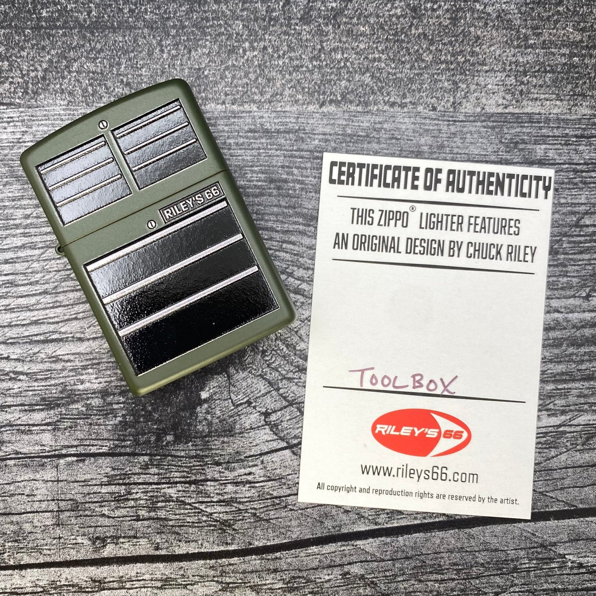 EXCLUSIVE - RILEY'S 66 ZIPPO LIGHTER - Toolbox - Green Matte - Riley's 66 LLC