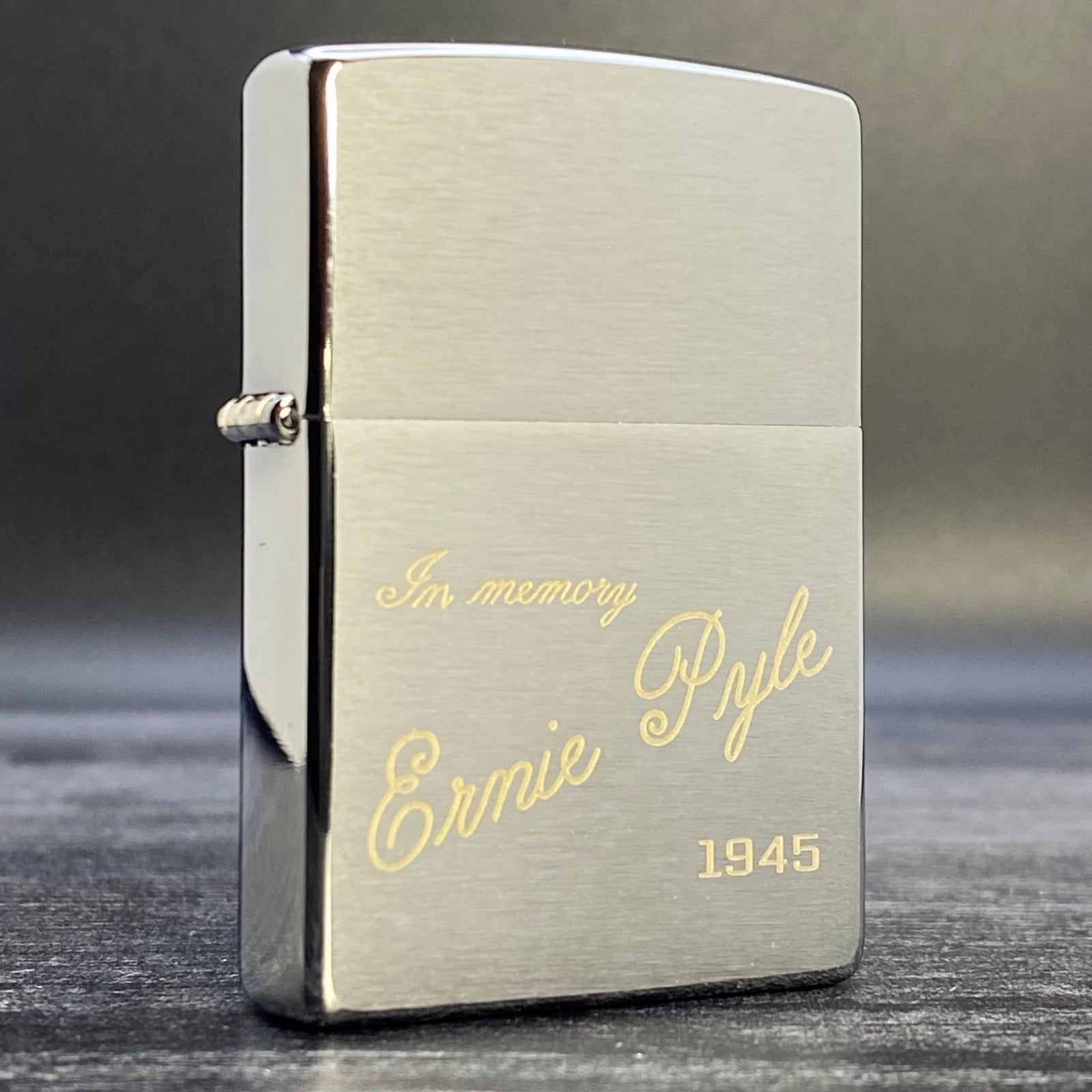 EXCLUSIVE - ZIPPO LIGHTER - Ernie Pyle Tribute - Brushed Chrome - Riley's 66 LLC
