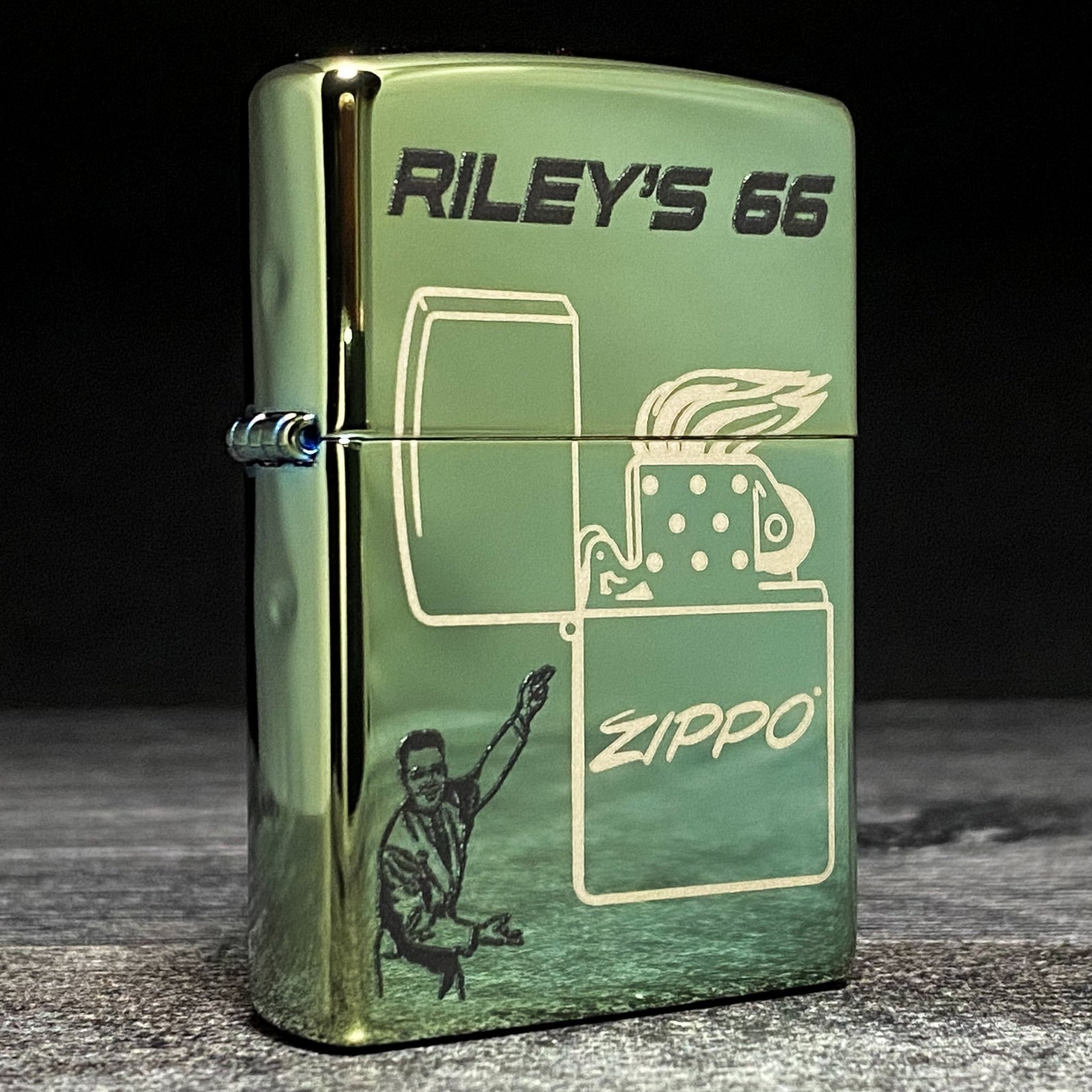 EXCLUSIVE - ZIPPO LIGHTER - RILEYS 66 - HIGH POLISH GREEN - Riley's 66 LLC