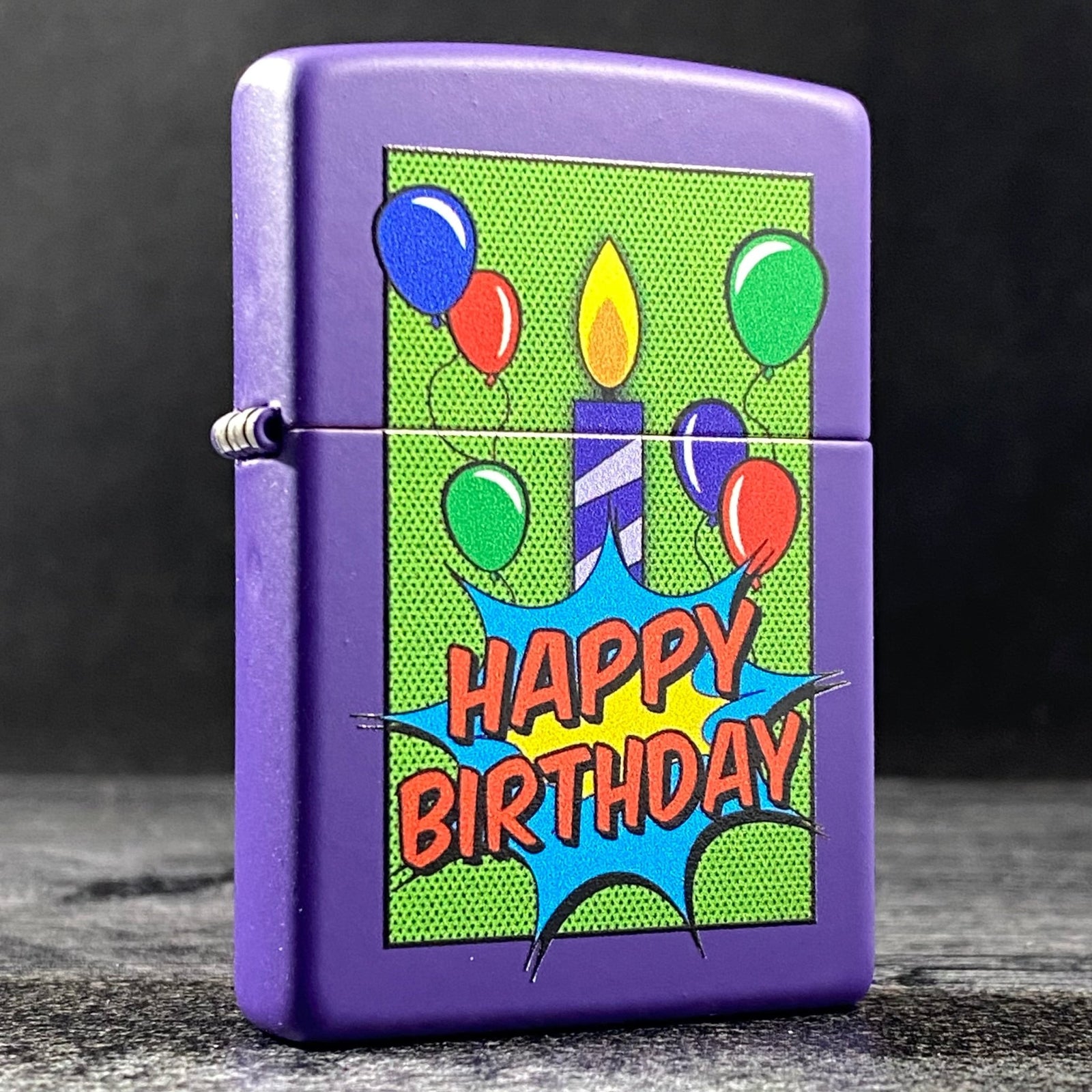 JV EXCLUSIVE HAPPY BIRTHDAY ZIPPO LIGHTER - PURPLE MATTE - Riley's 66 LLC