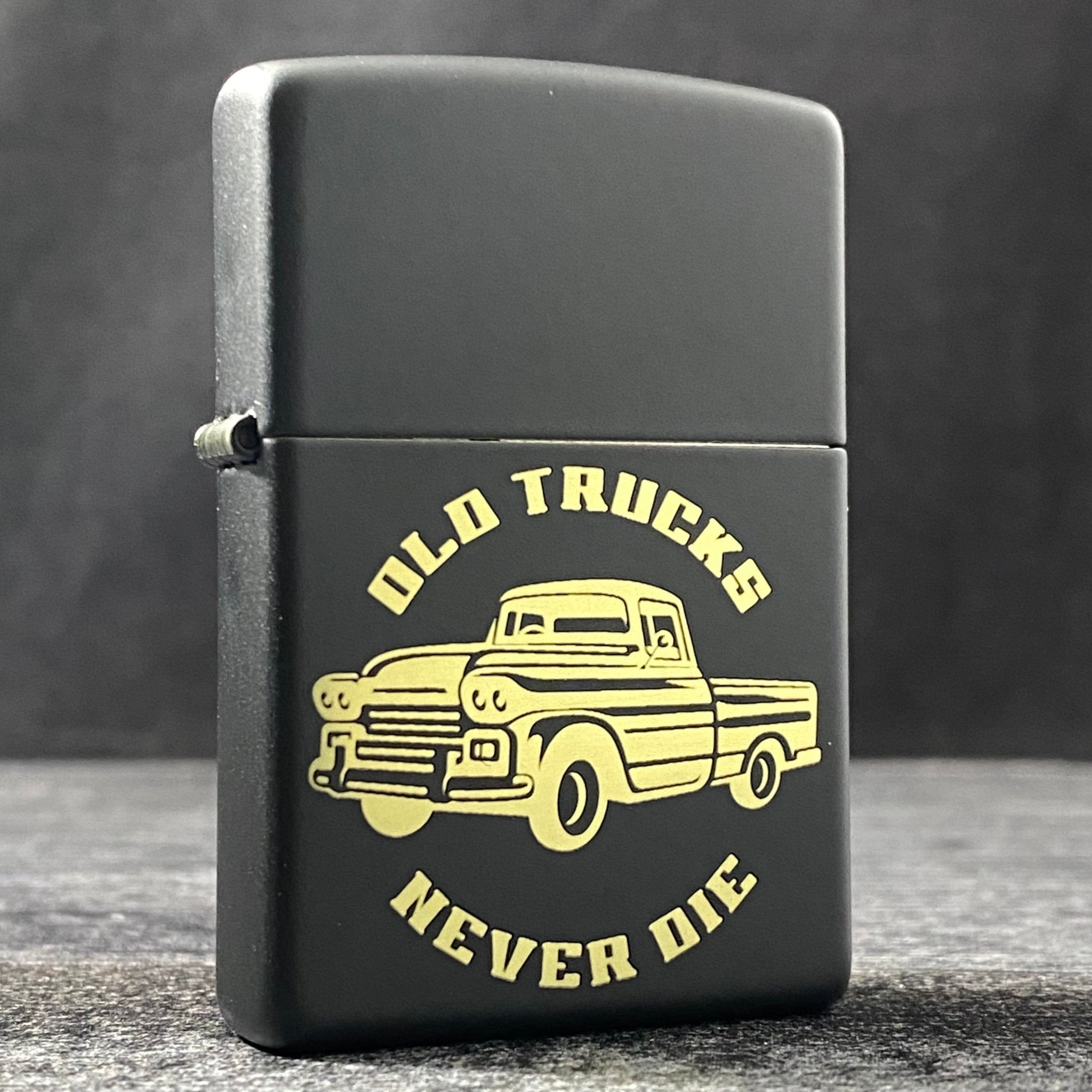 OLD TRUCKS NEVER DIE ZIPPO LIGHTER - BLACK MATTE - Riley's