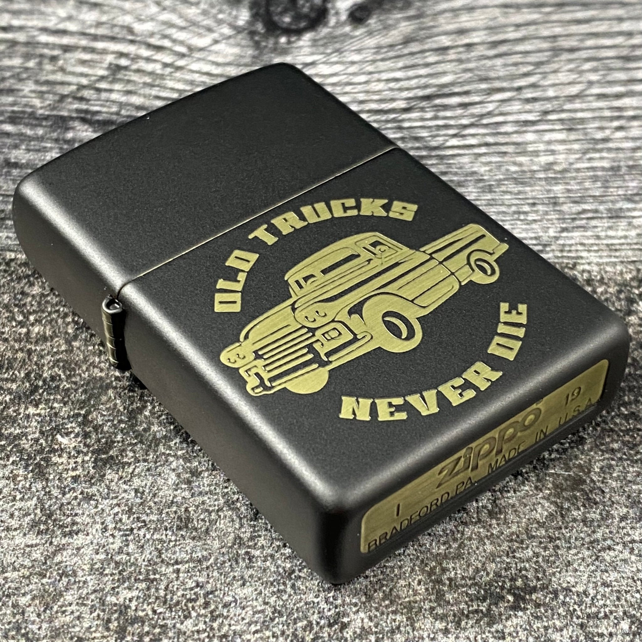 JV EXCLUSIVE OLD TRUCKS NEVER DIE ZIPPO LIGHTER - BLACK MATTE - Riley's 66 LLC