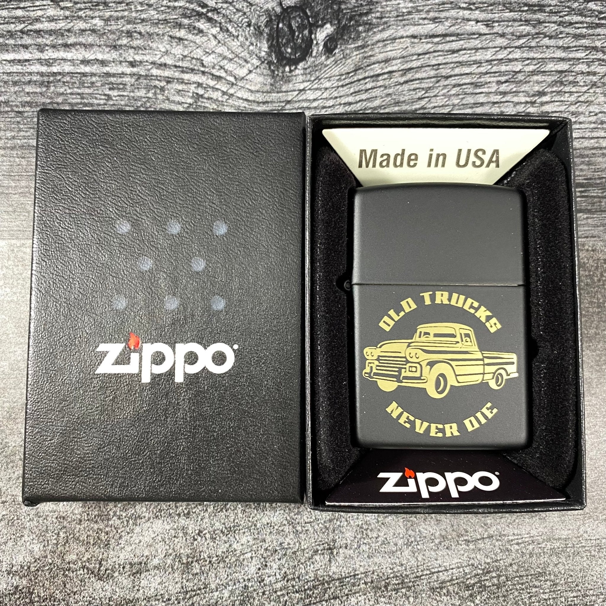 JV EXCLUSIVE OLD TRUCKS NEVER DIE ZIPPO LIGHTER - BLACK MATTE - Riley's 66 LLC