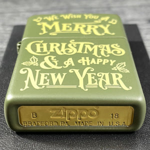 JV EXCLUSIVE WE WISH YOU A MERRY CHRISTMAS ZIPPO LIGHTER - GREEN MATTE - Riley's 66 LLC