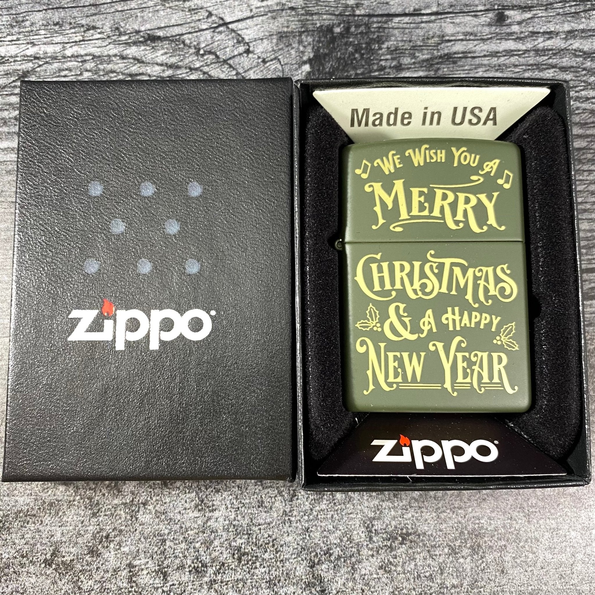 JV EXCLUSIVE WE WISH YOU A MERRY CHRISTMAS ZIPPO LIGHTER - GREEN MATTE - Riley's 66 LLC
