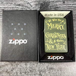 JV EXCLUSIVE WE WISH YOU A MERRY CHRISTMAS ZIPPO LIGHTER - GREEN MATTE - Riley's 66 LLC