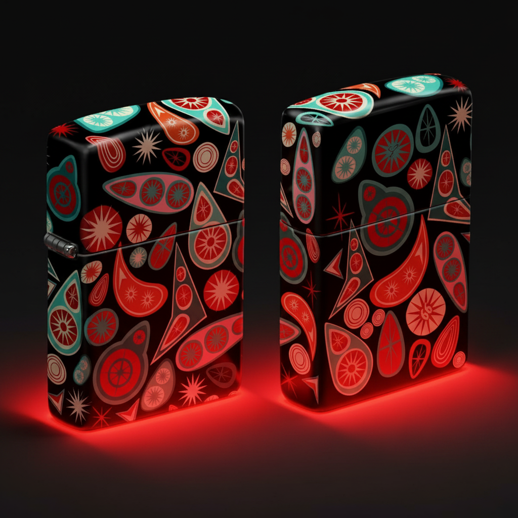 Tail Lights Zippo - Exact Product Photo, Red Glow Background