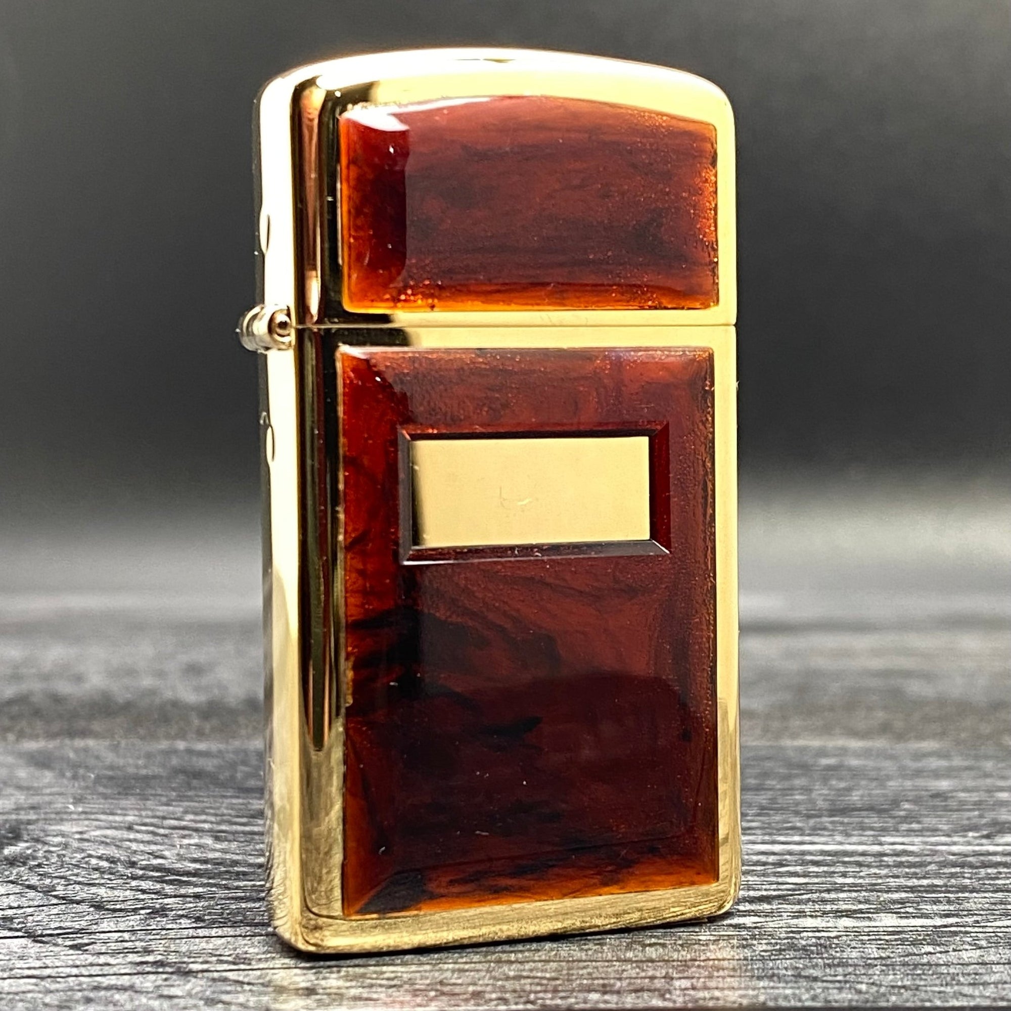 Vintage Slim Zippo Lighter - Tortoise - Gold Electroplate - Riley's 66 LLC