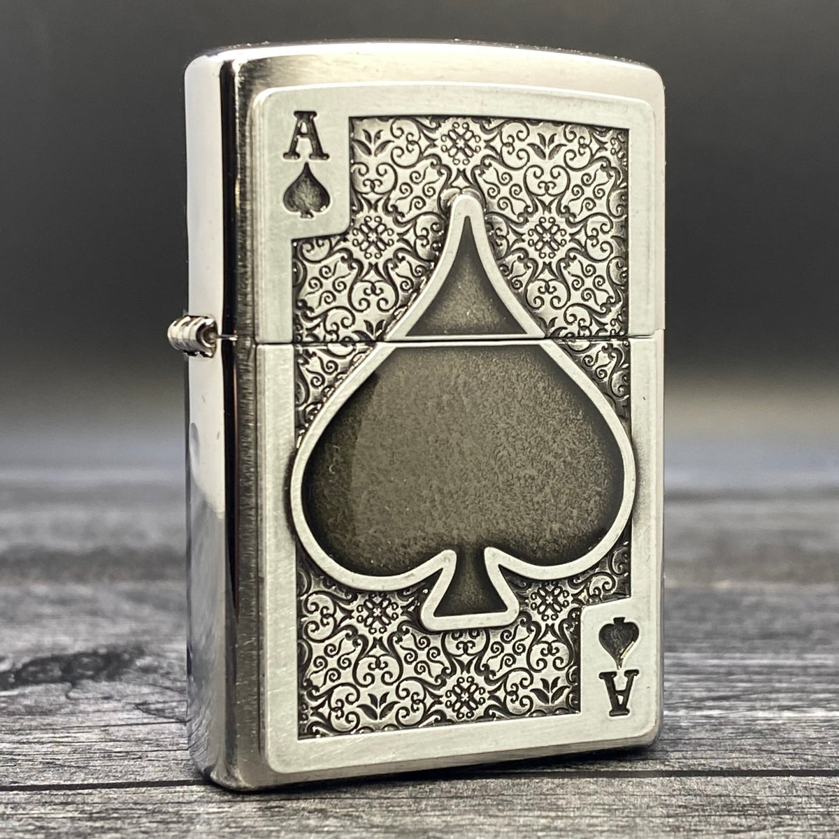 ZIPPO LIGHTER - Ace of Spades - Brushed Chrome - Riley&#39;s 66 LLC