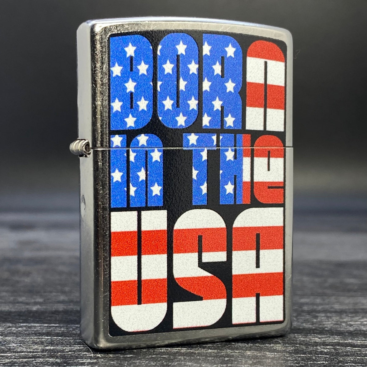 Zippo Lighter - Born in the USA - Street Chrome - Riley&#39;s 66 LLC