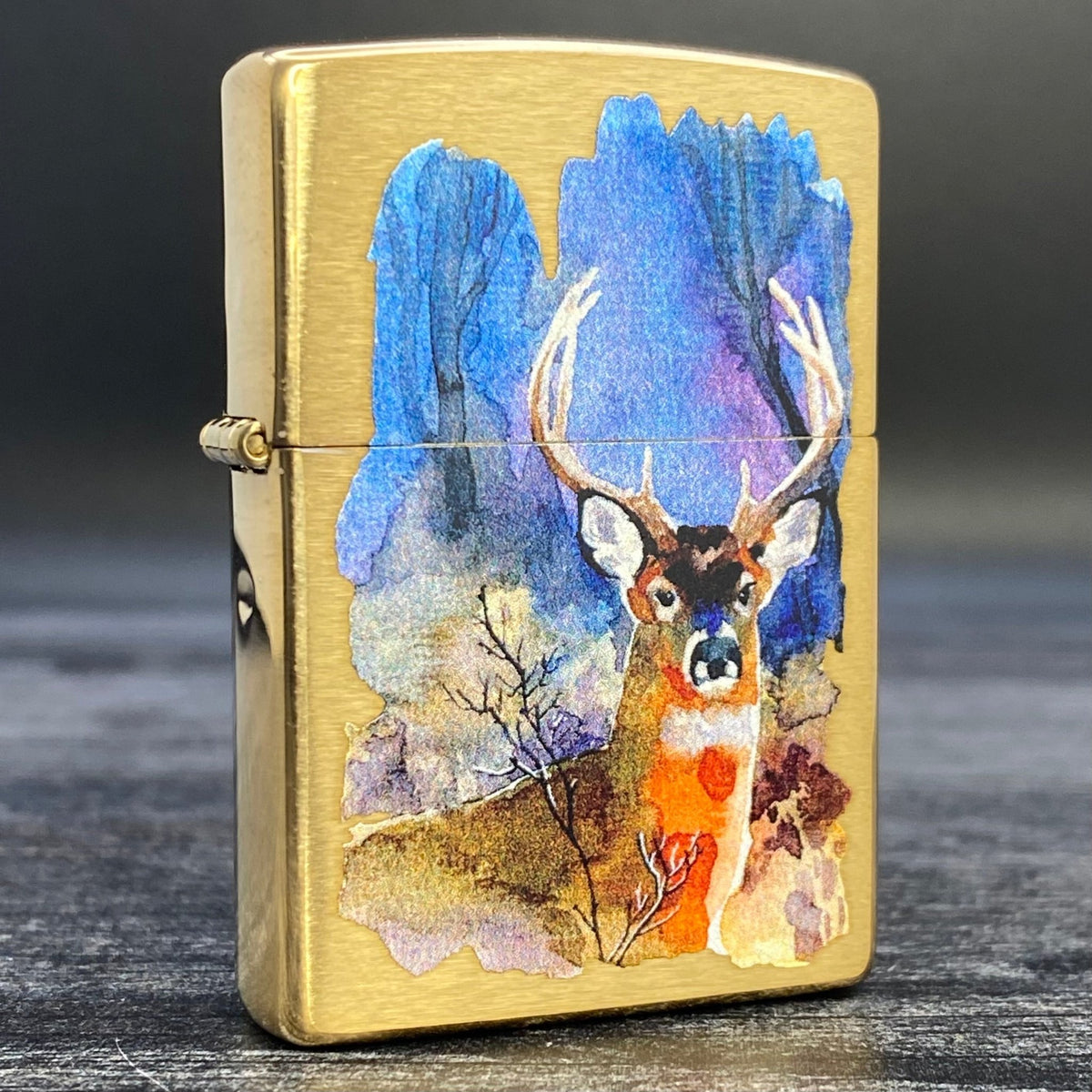 Zippo Lighter - Deer Design - Brushed Brass - Riley&#39;s 66 LLC