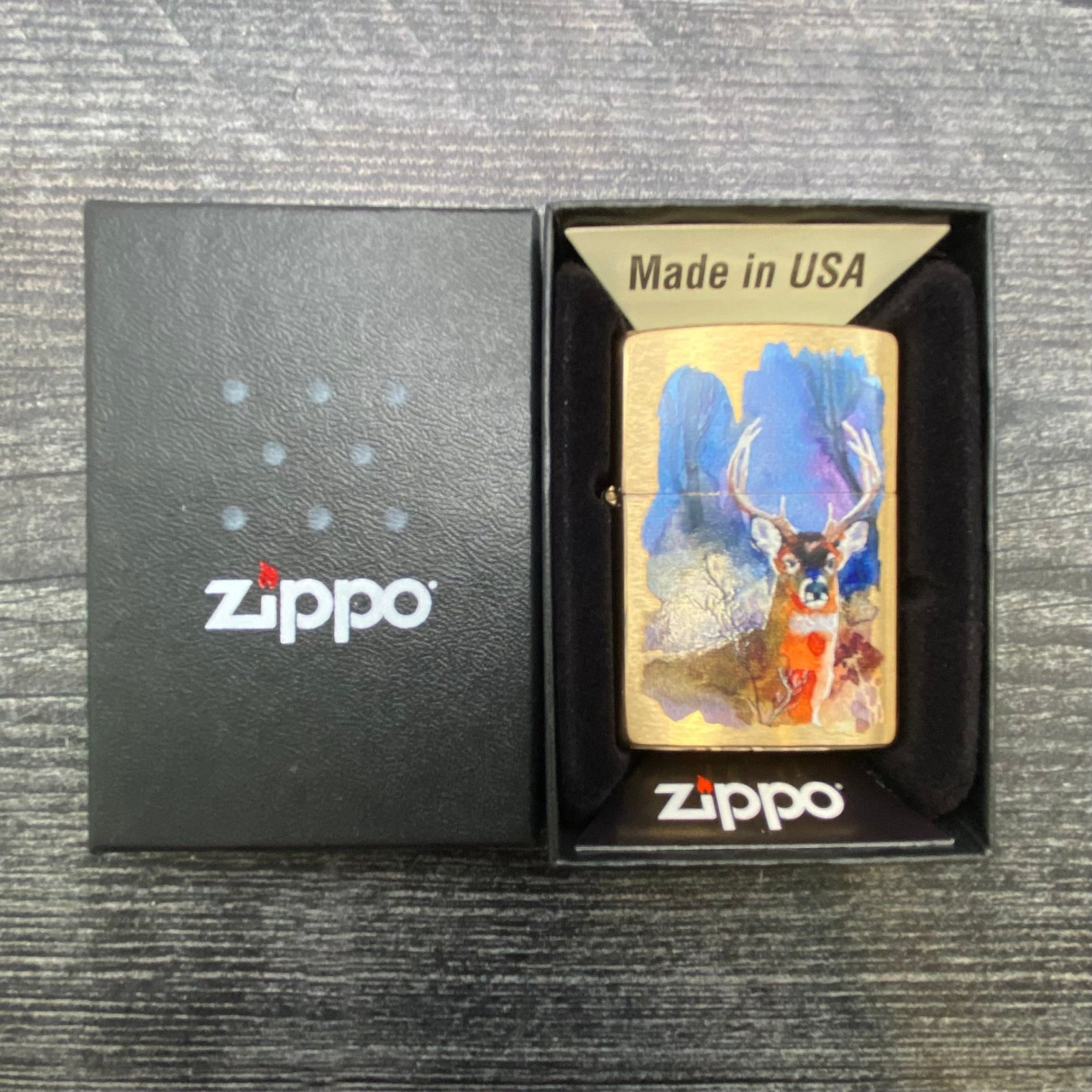 Zippo Lighter - Deer Design - Brushed Brass - Riley's 66 LLC