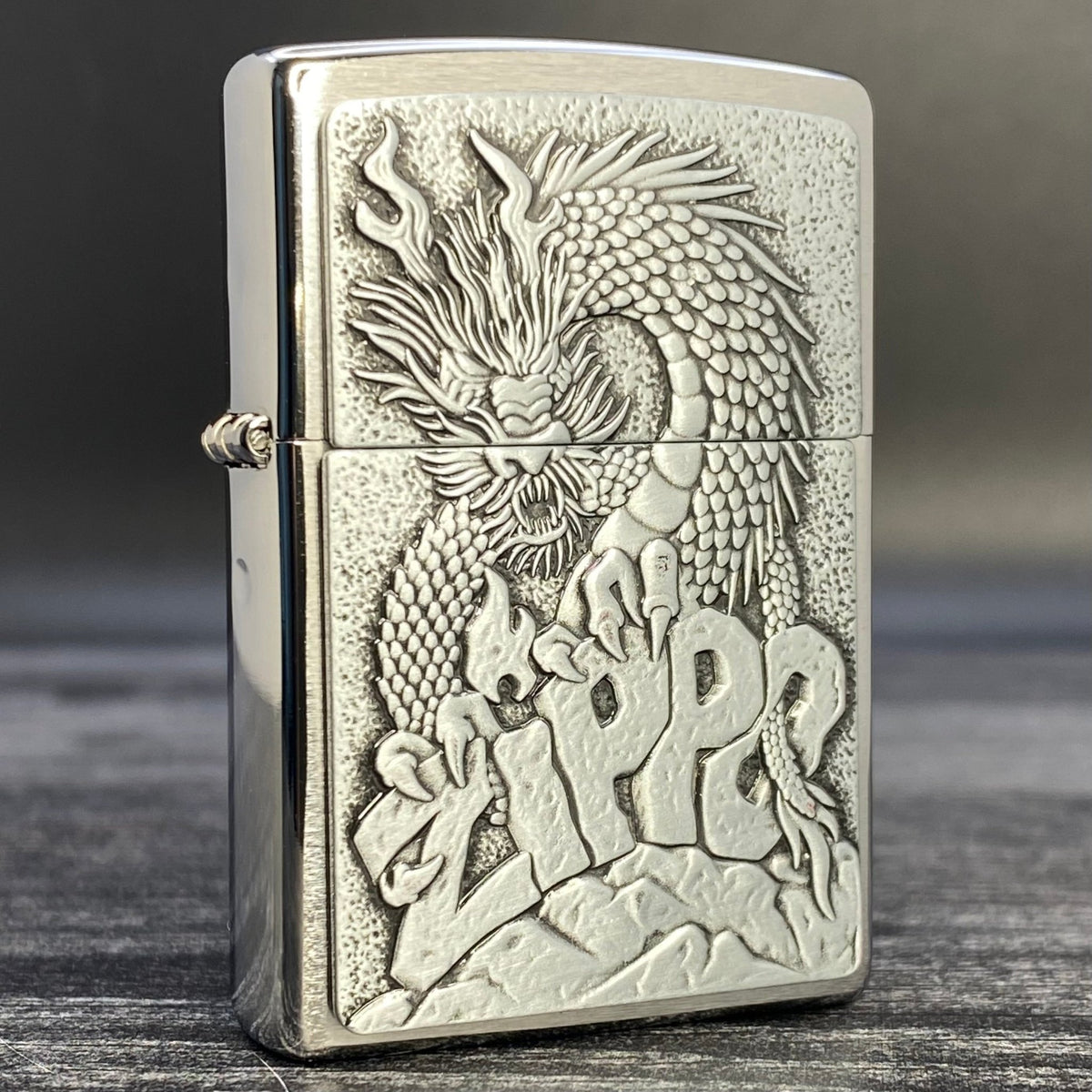 ZIPPO LIGHTER - Dragon Emblem - Brushed Chrome - Riley&#39;s 66 LLC