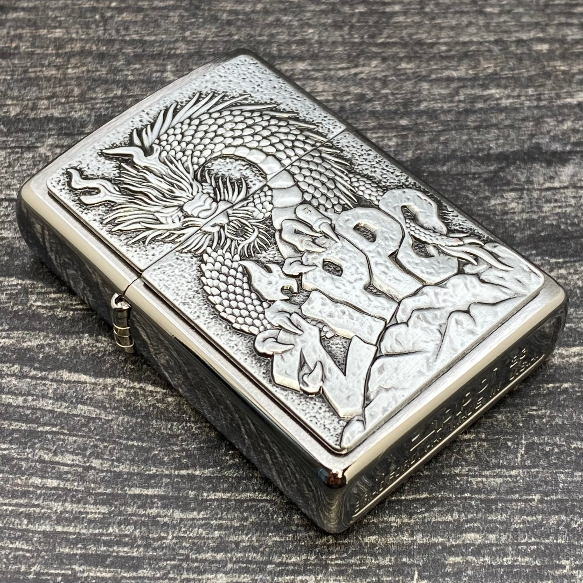 ZIPPO LIGHTER - Dragon Emblem - Brushed Chrome - Riley's 66 LLC