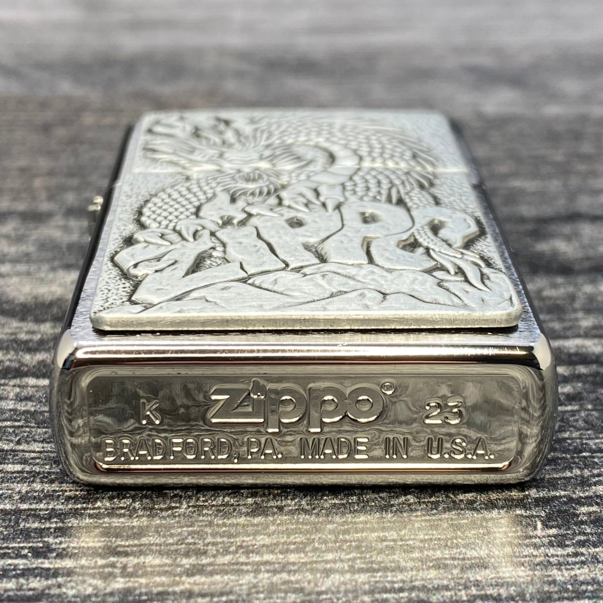 ZIPPO LIGHTER - Dragon Emblem - Brushed Chrome - Riley's 66 LLC