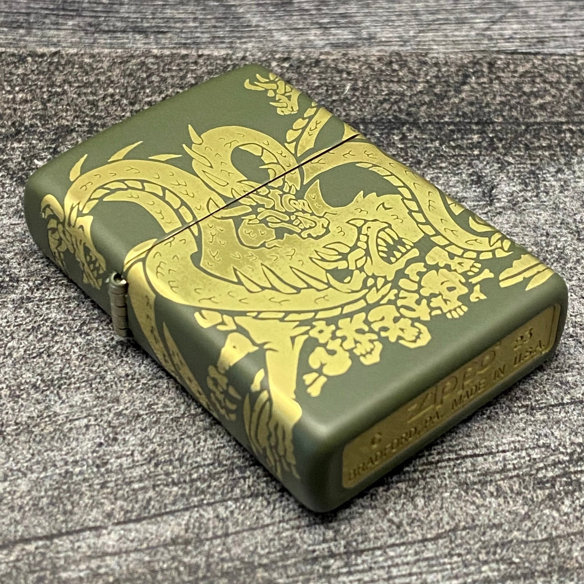 ZIPPO LIGHTER - Dragon - Laser 360° - Green Matte - Riley's 66 LLC