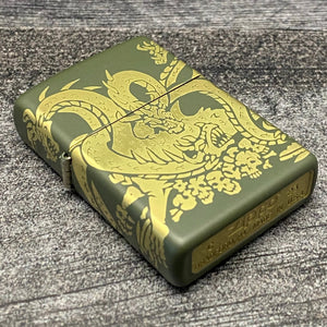ZIPPO LIGHTER - Dragon - Laser 360° - Green Matte - Riley's 66 LLC