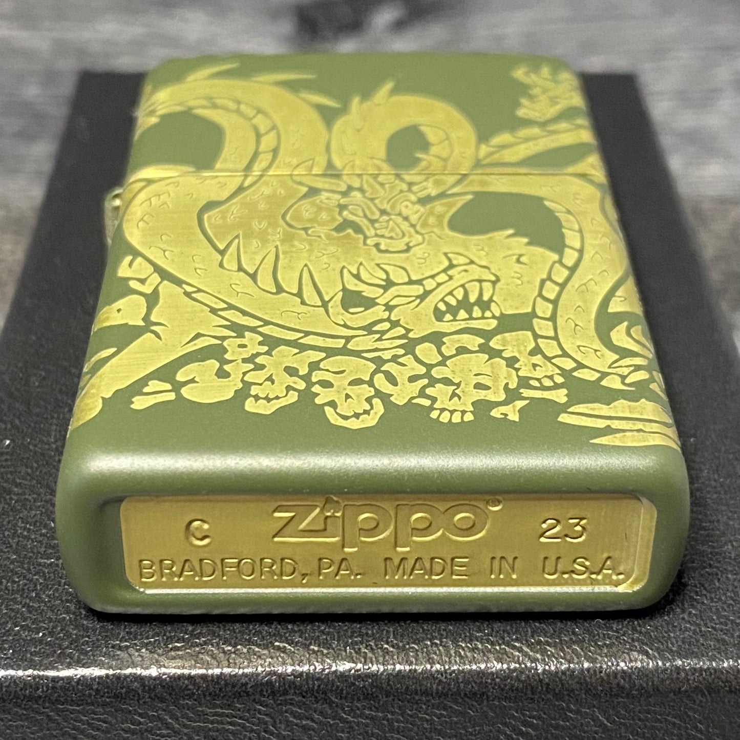 ZIPPO LIGHTER - Dragon - Laser 360° - Green Matte - Riley's 66 LLC
