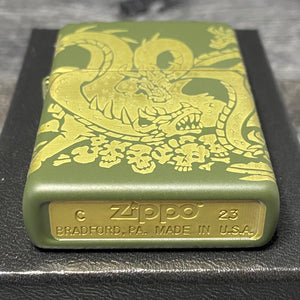 ZIPPO LIGHTER - Dragon - Laser 360° - Green Matte - Riley's 66 LLC