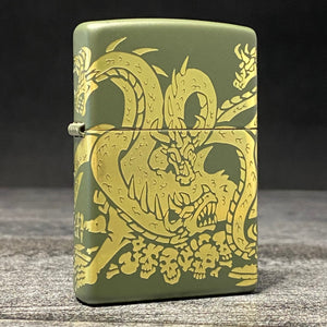 ZIPPO LIGHTER - Dragon - Laser 360° - Green Matte - Riley's 66 LLC
