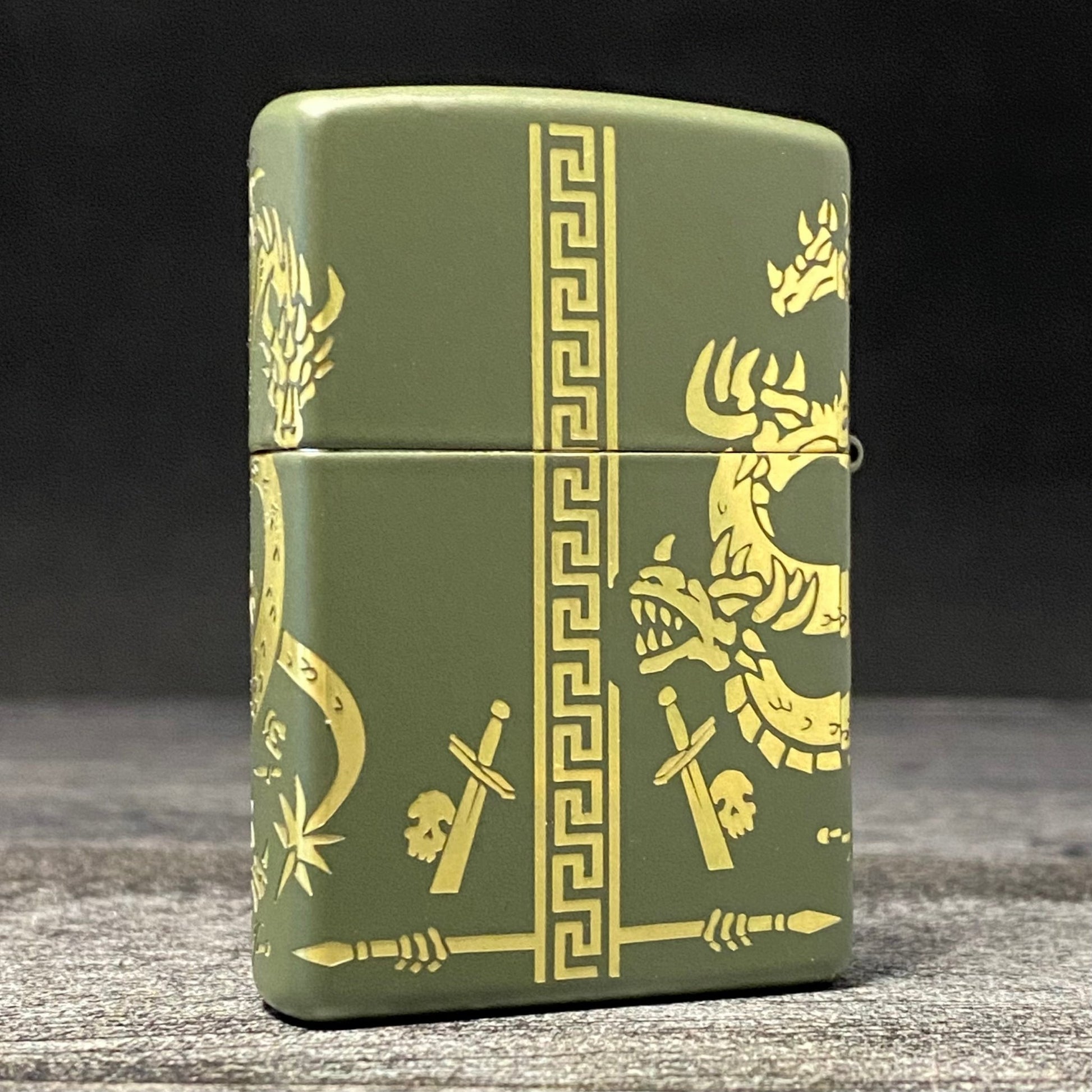 ZIPPO LIGHTER - Dragon - Laser 360° - Green Matte - Riley's 66 LLC