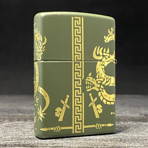 ZIPPO LIGHTER - Dragon - Laser 360° - Green Matte - Riley's 66 LLC