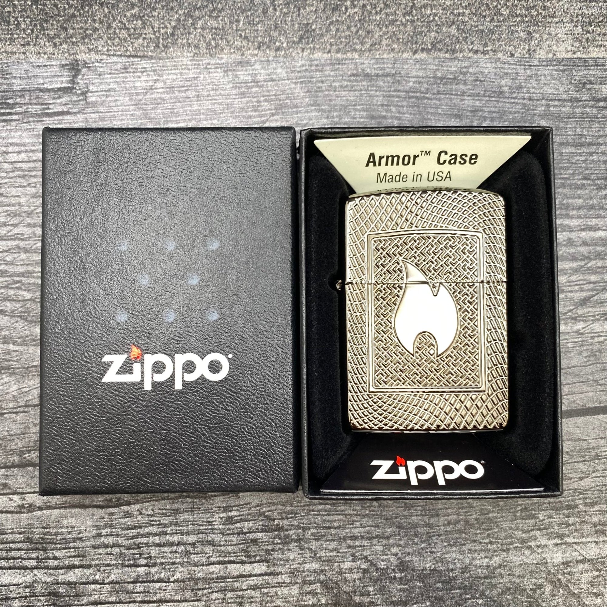 ZIPPO LIGHTER - Flame Pattern Design - Armor® - Black Ice® - Riley's 66 LLC