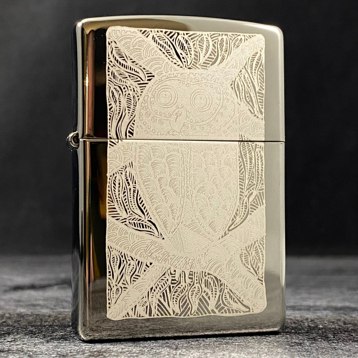 Zippo Lighter - John Smith Gumbula Owl - Black Ice® - Riley&#39;s 66 LLC