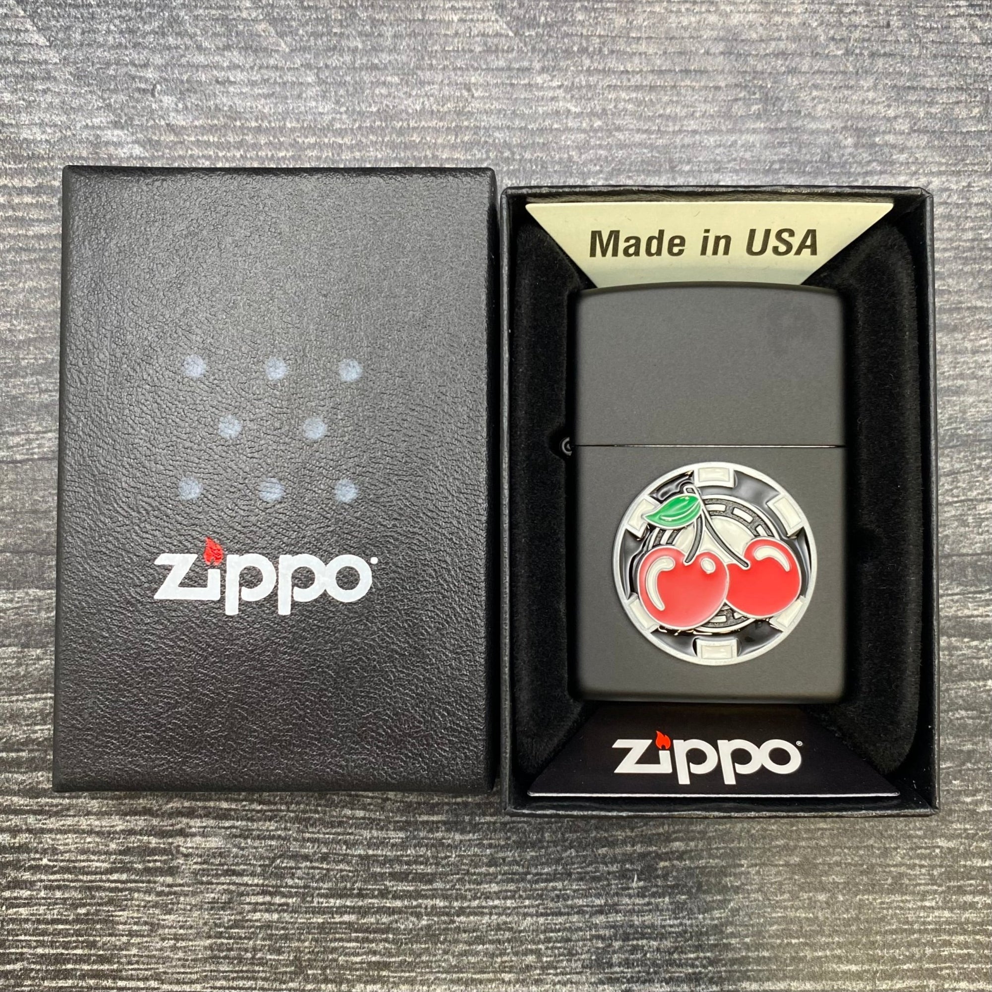 ZIPPO LIGHTER - Poker Chip with Cherries - Black Matte - Riley's 66 LLC