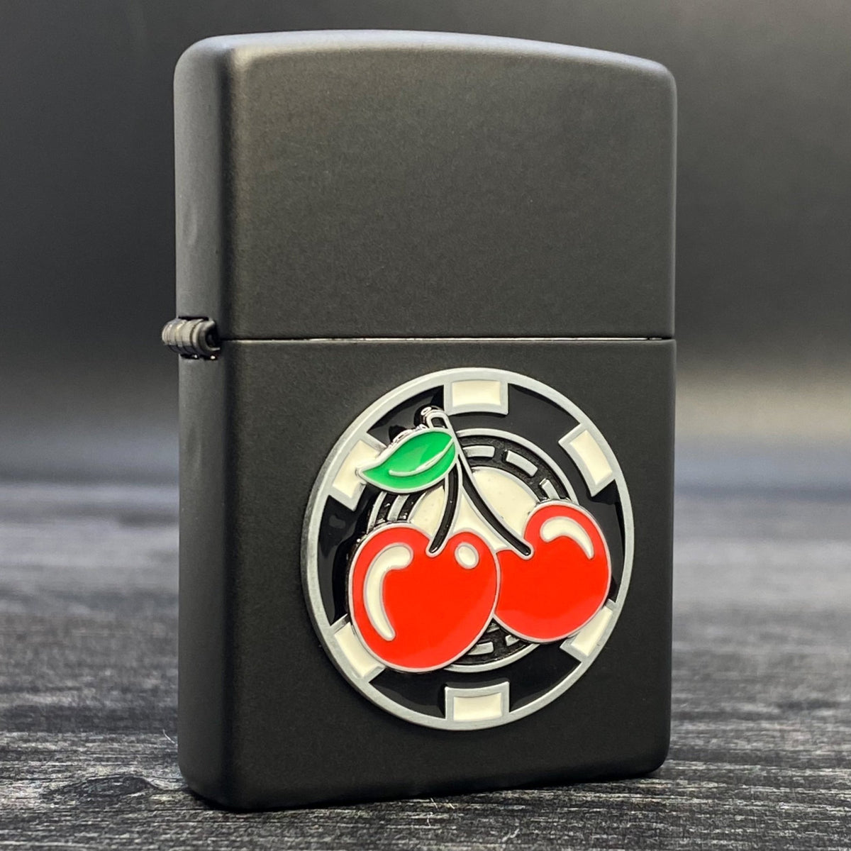 ZIPPO LIGHTER - Poker Chip with Cherries - Black Matte - Riley&#39;s 66 LLC