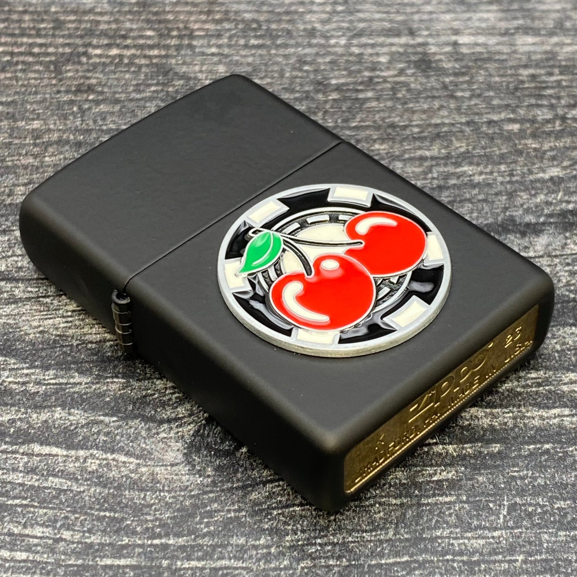 ZIPPO LIGHTER - Poker Chip with Cherries - Black Matte - Riley's 66 LLC