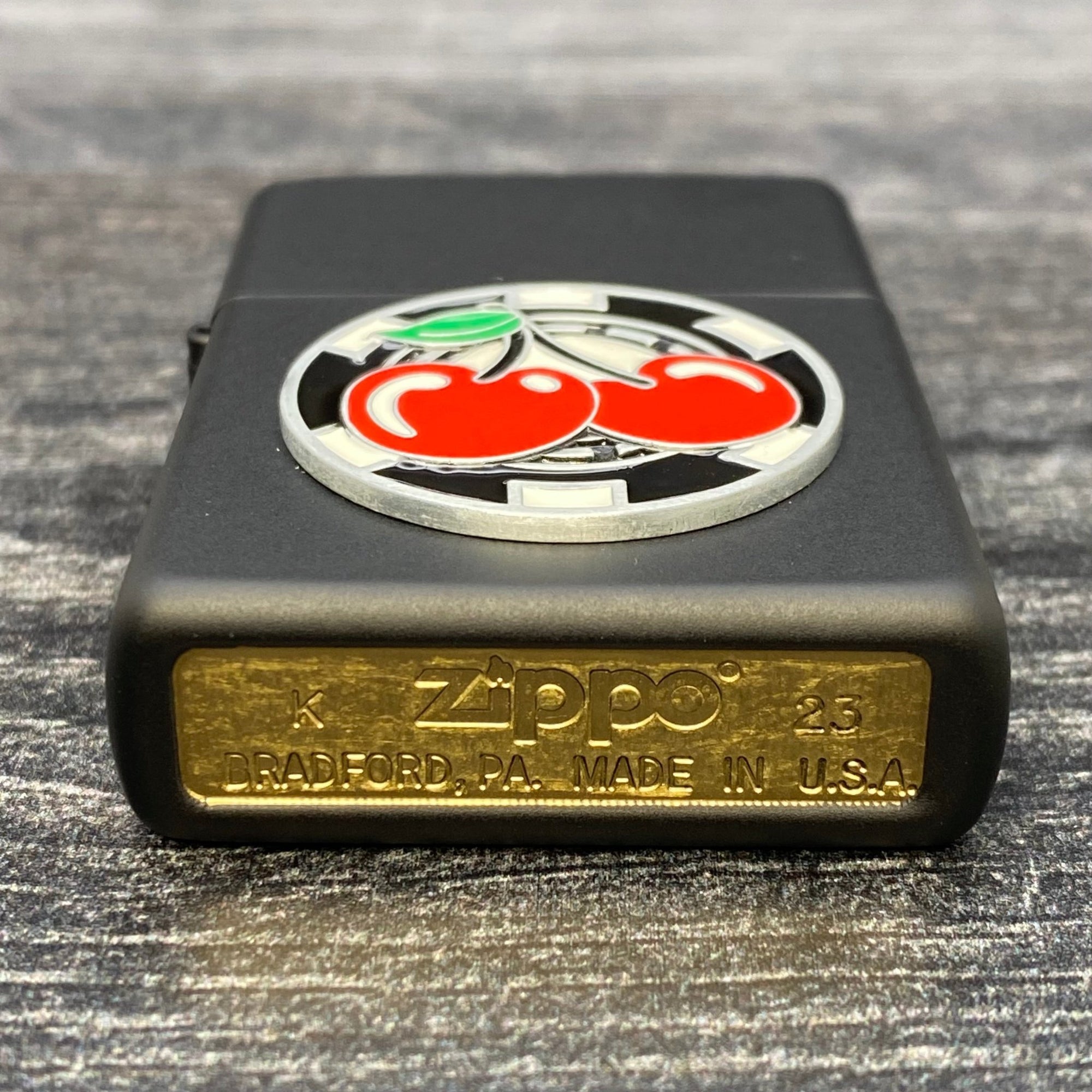 ZIPPO LIGHTER - Poker Chip with Cherries - Black Matte - Riley's 66 LLC