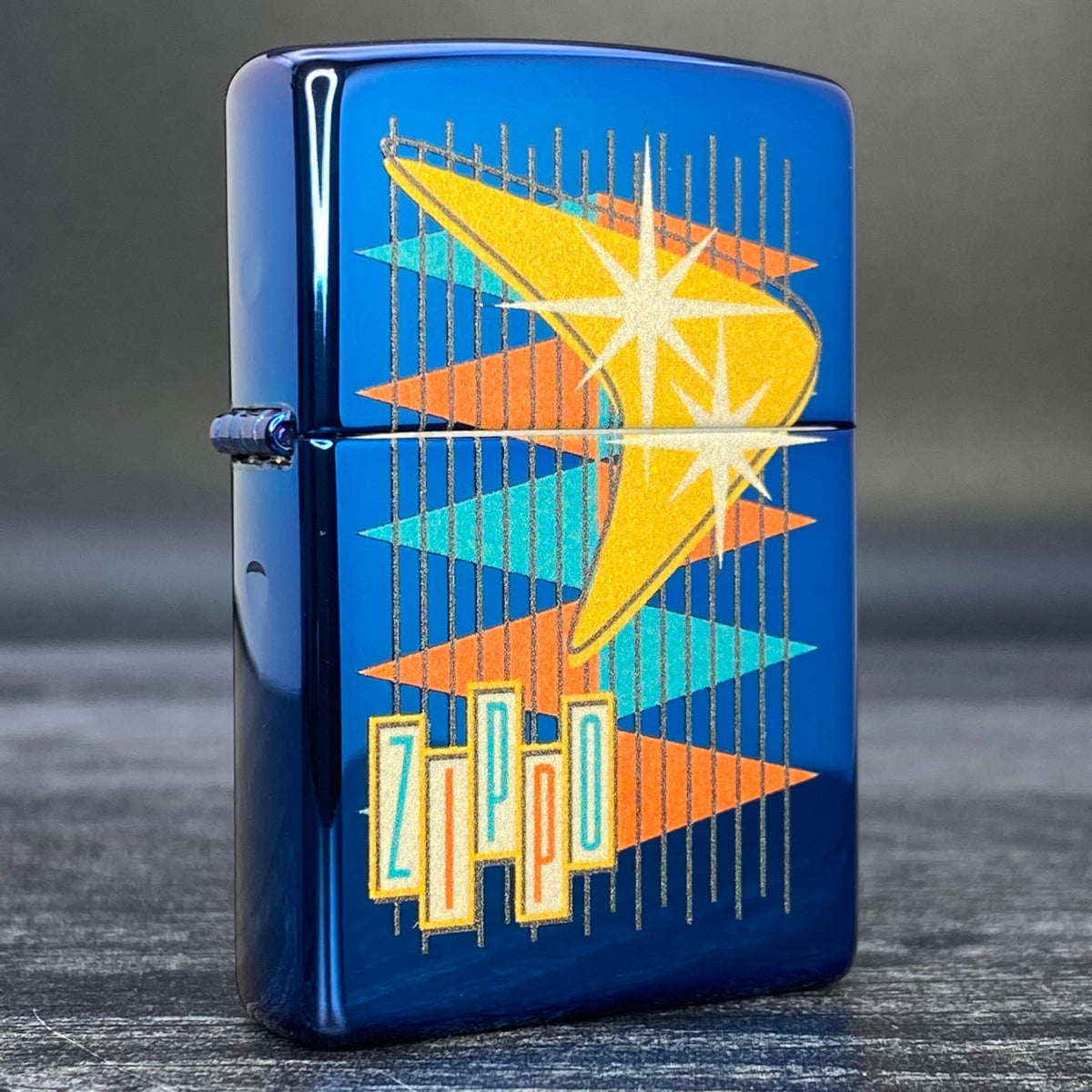 ZIPPO LIGHTER - Retro Design - High Polish Blue - Riley&#39;s 66 LLC