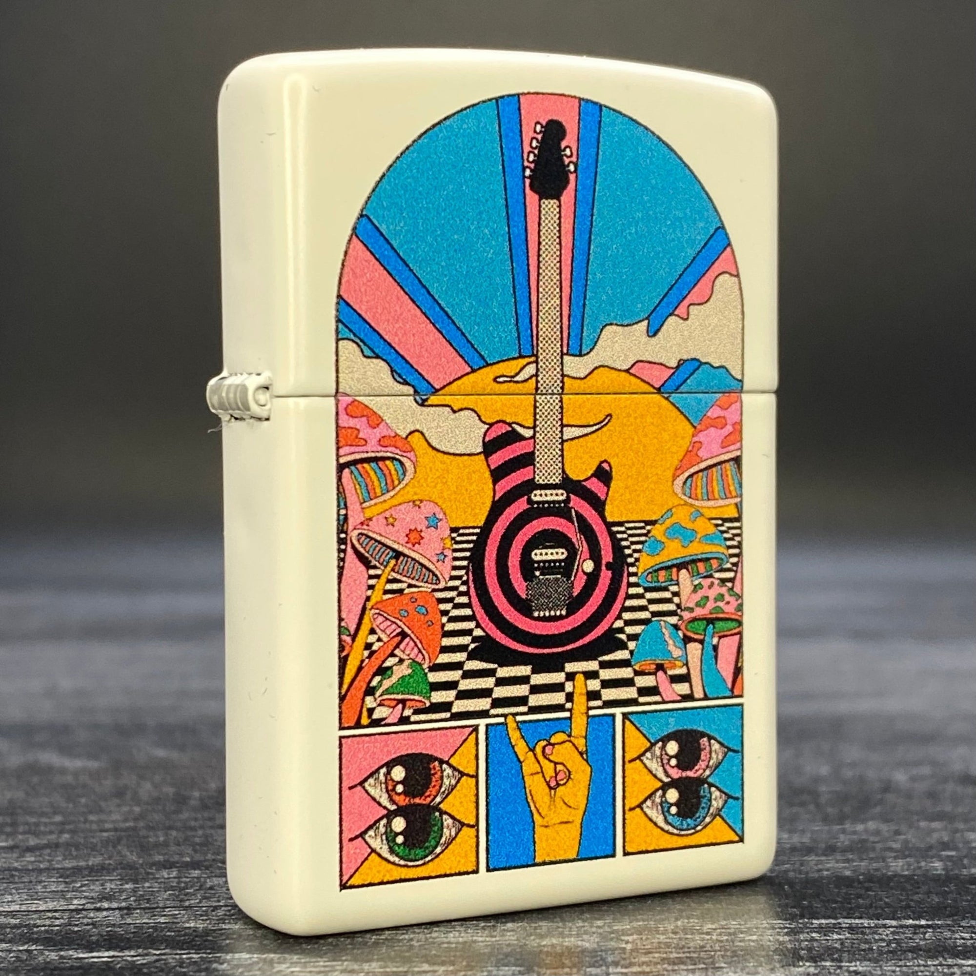 Zippo Lighter - Retro Guitar - White Matte - Riley's 66 LLC