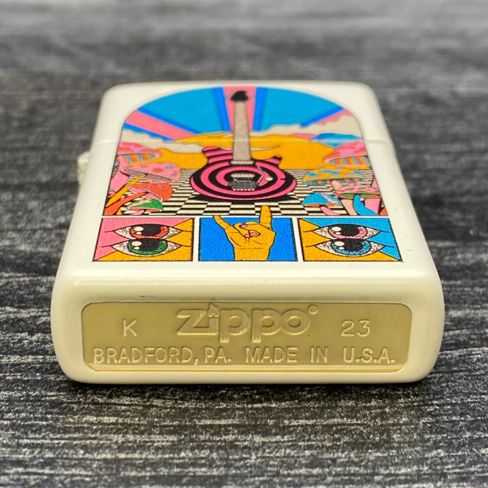 Zippo Lighter - Retro Guitar - White Matte - Riley's 66 LLC