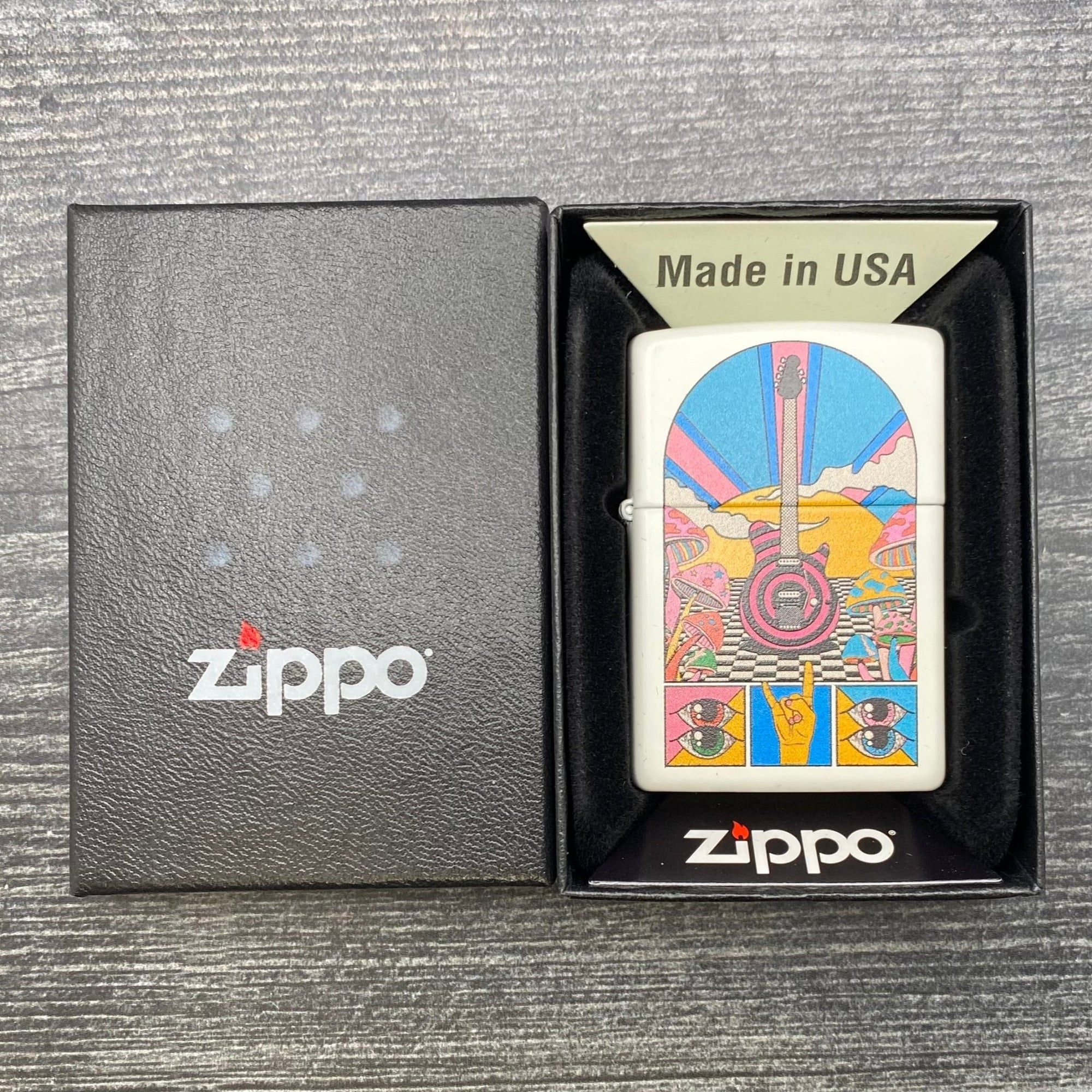 Zippo Lighter - Retro Guitar - White Matte - Riley's 66 LLC