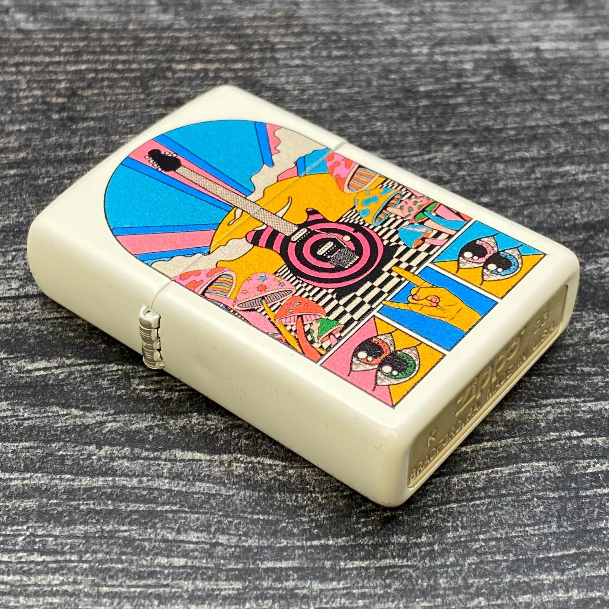 Zippo Lighter - Retro Guitar - White Matte - Riley's 66 LLC