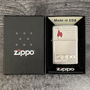 Zippo Lighter - Tiles Emblem Design - Brushed Chrome