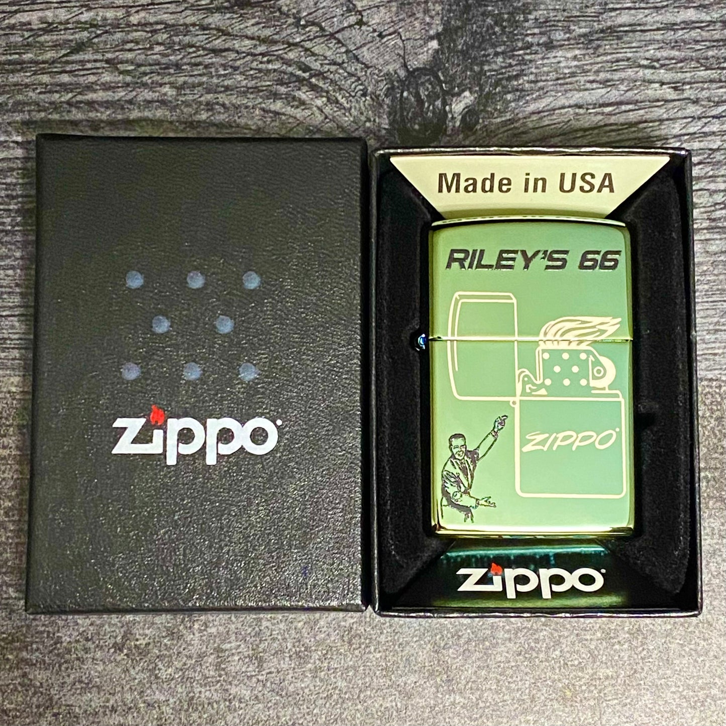 Zippo Lighter - Riley's 66 - High Polish Green